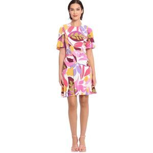 Donna Morgan Women’s Multicolor Floral Short Bell Sleeve Mini Dress Mod Retro 0